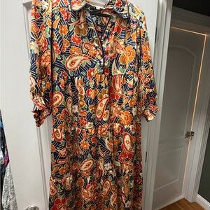 Umgee Midi Dress with Orange and Blue Accents